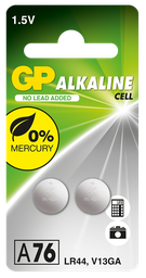 [LR0044-B2MF GP] G342//Alcalina LR44 A76 11,60 x 5,40 1,5 v 110 mAh, mercury free blister 2 unidades